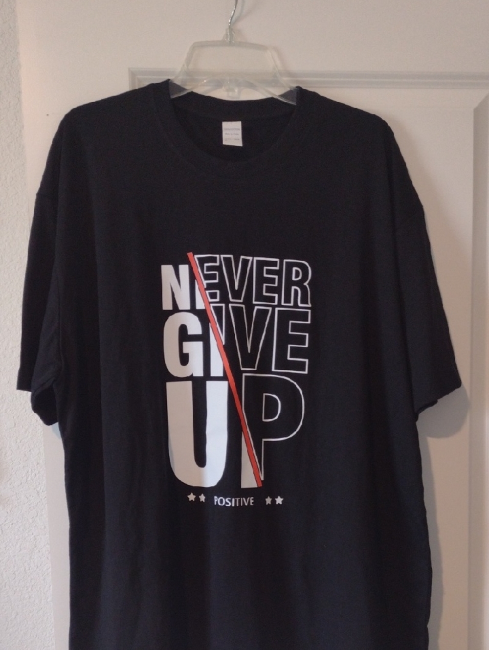 Never Give Up Graphic Tee - Black with White & Red Print New